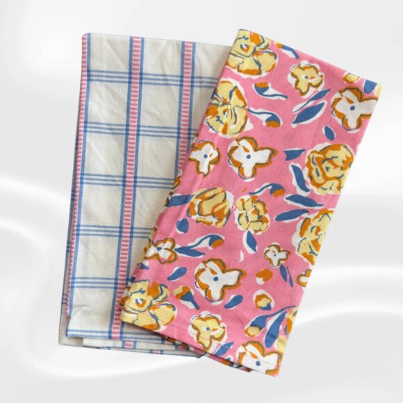 Other - 🌟 Floral & Plaid Dish Towels – Set of 2 Towels, 100% Cotton